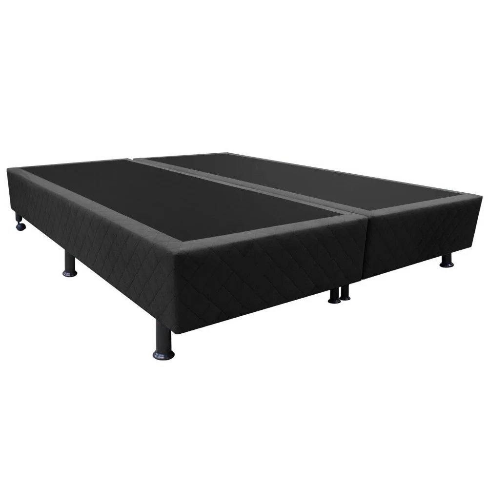 Base Box para Cama Casal Queen 158x198cm Bipartido Liz S05 Suede Bordado Preto - Mpozenato - 1