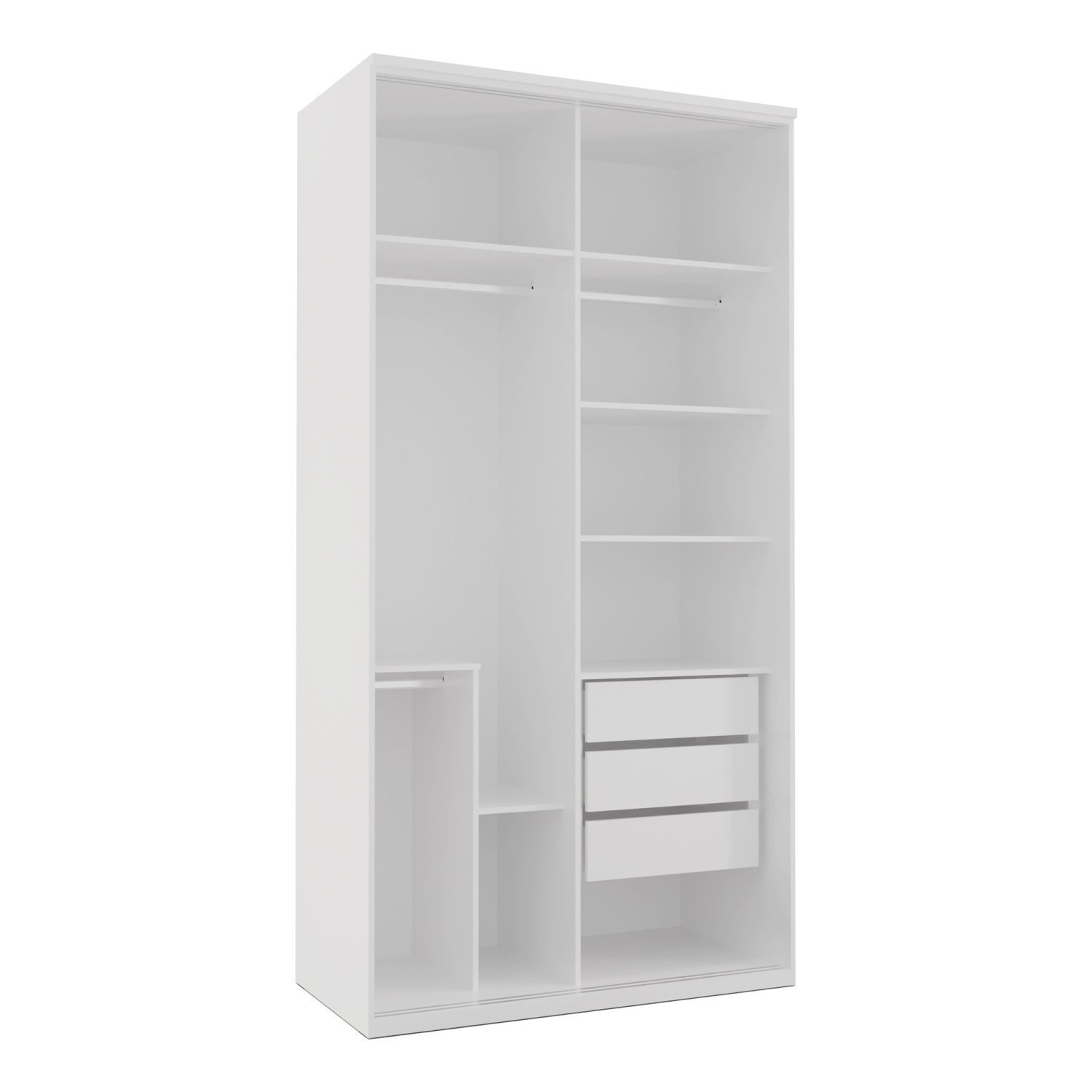Guarda-roupa Modulado Solteiro 1,20m 2 Portas de Correr 3 Gavetas e Espelho Reflecta 100% Mdf Attual - 2