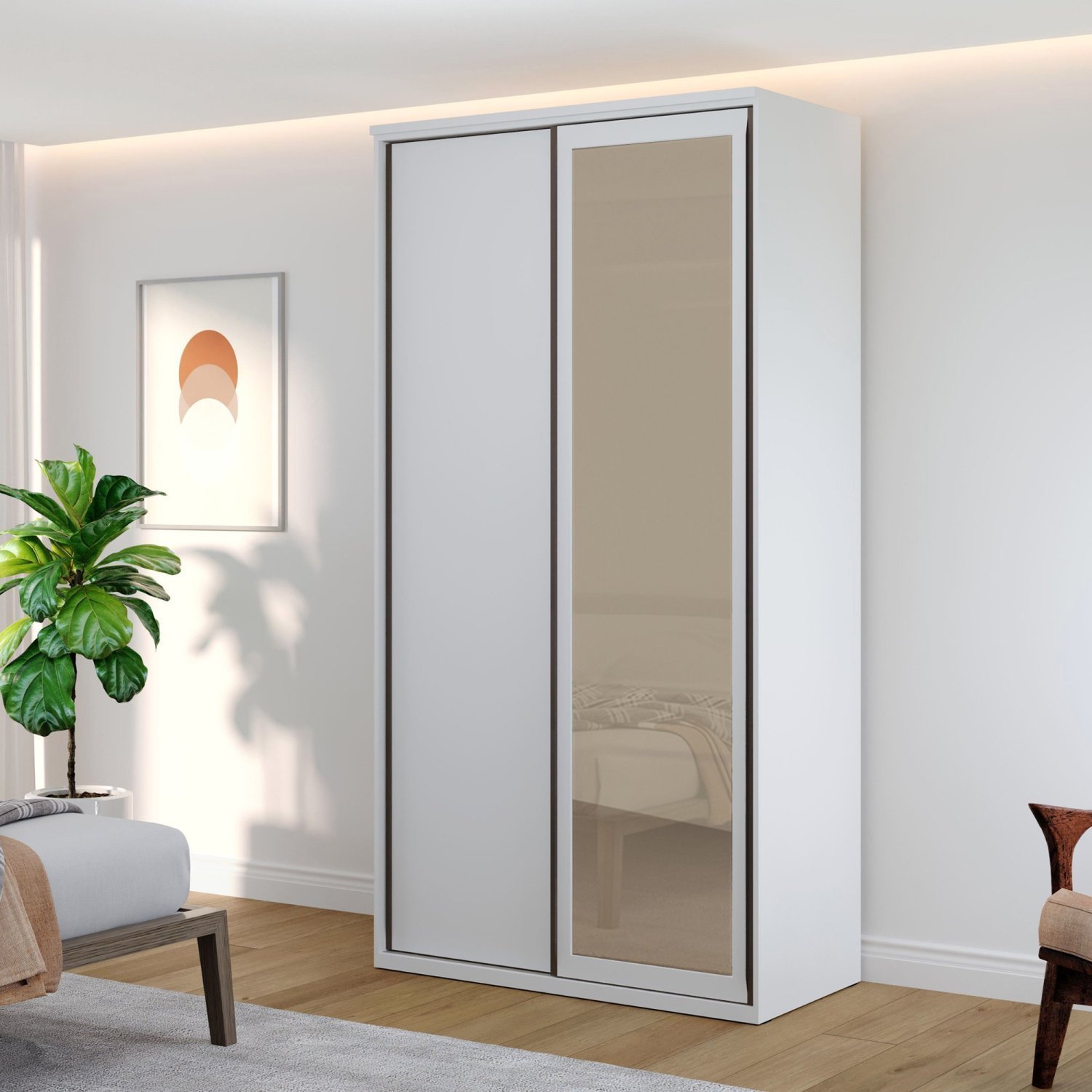 Guarda-roupa Modulado Solteiro 1,20m 2 Portas de Correr 3 Gavetas e Espelho Reflecta 100% Mdf Attual - 1