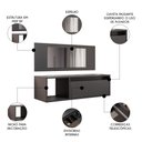 Ver imagem 3 de Penteadeira Camarim com Espelho Suspensa 90cm 1 Gaveta Elle M24 Preto - Mpozenato