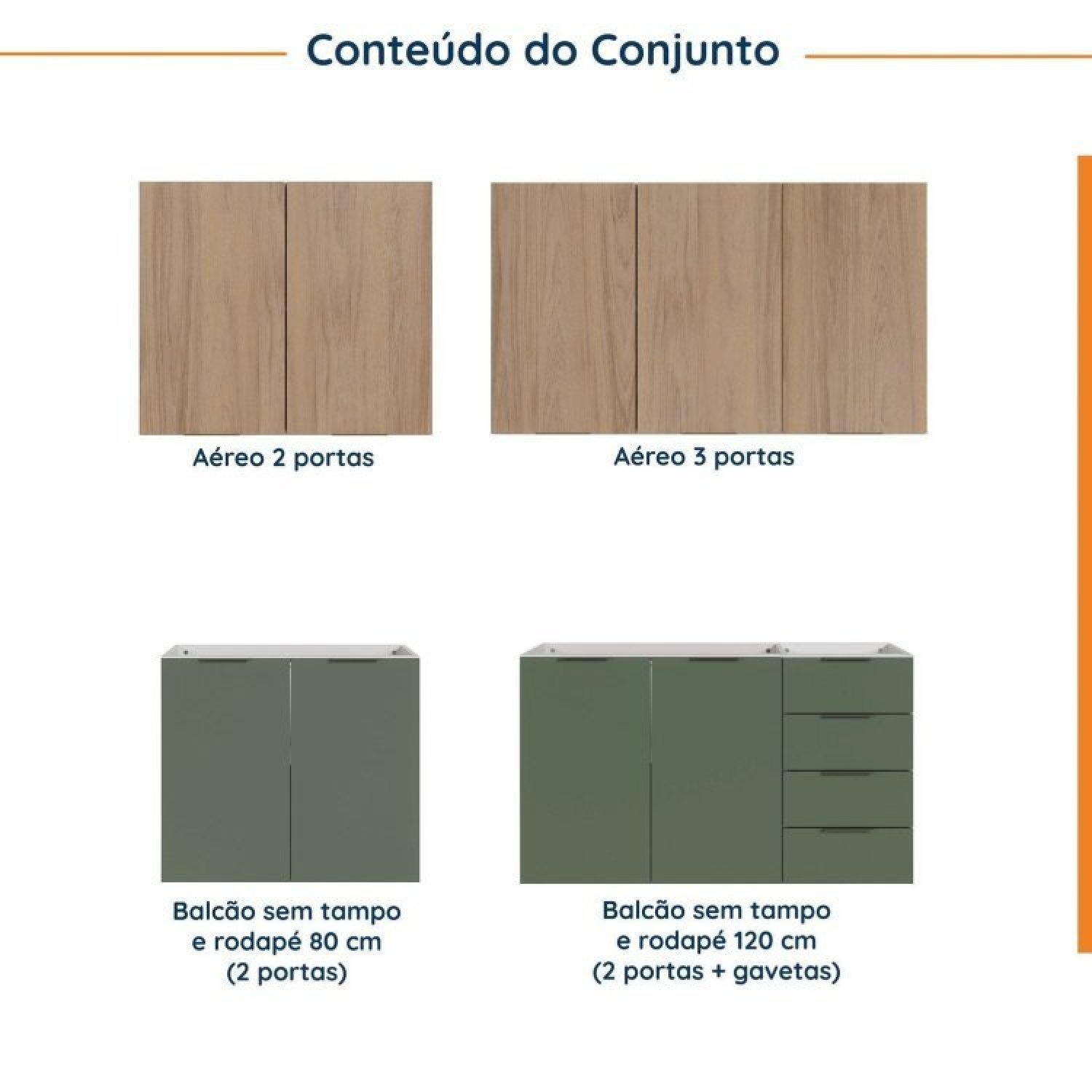 Cozinha Modulada 4 Peças Sem Tampo 2 Aéreos e 2 Balcões Ipanema CabeCasa MadeiraMadeira - 5