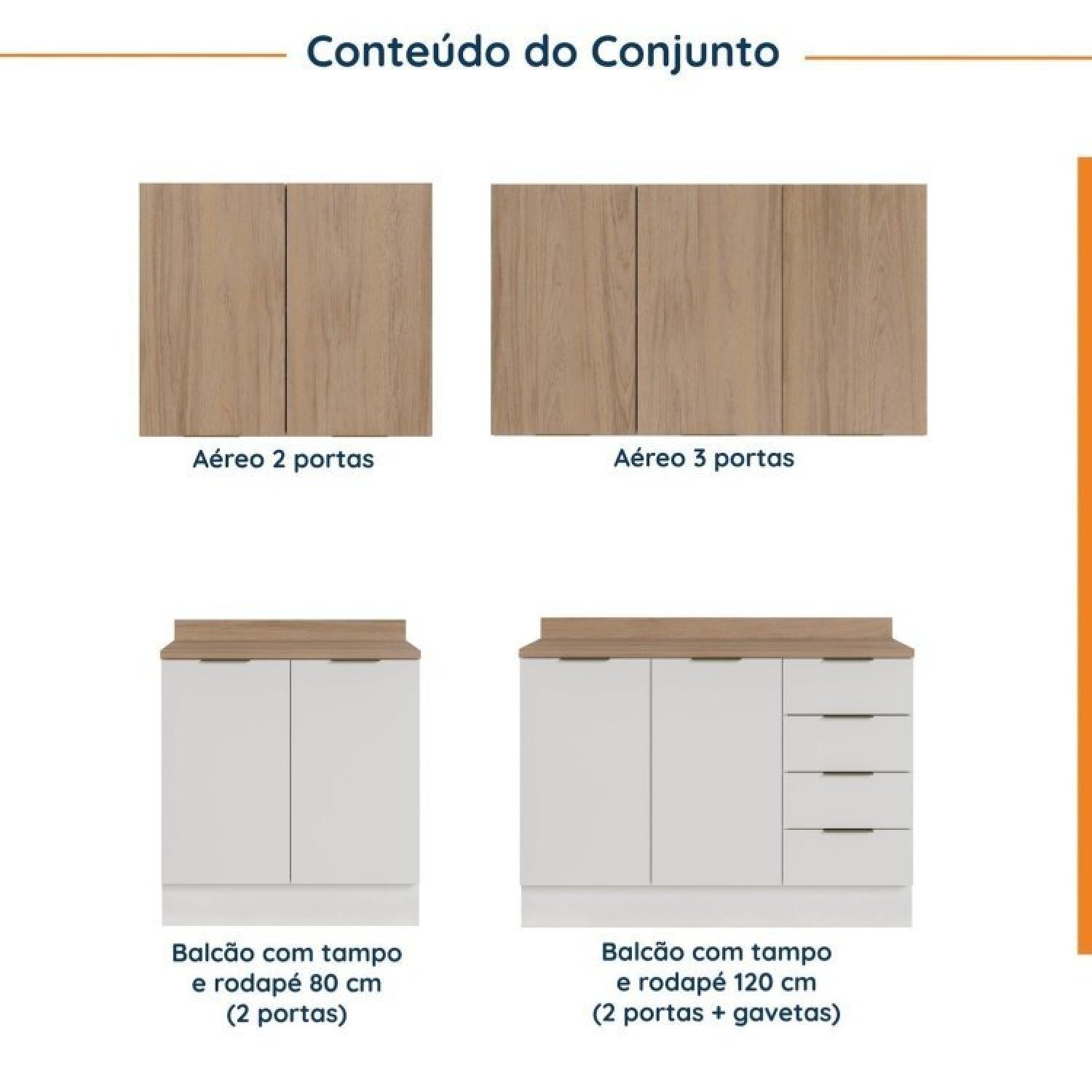 Cozinha Modulada 4 Peças com Tampo 2 Aéreos e 2 Balcões Ipanema CabeCasa MadeiraMadeira - 5