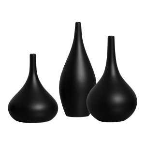 Trio de Vasos Decorativos de Mesa em Cerâmica Preto Fosco Jasmim