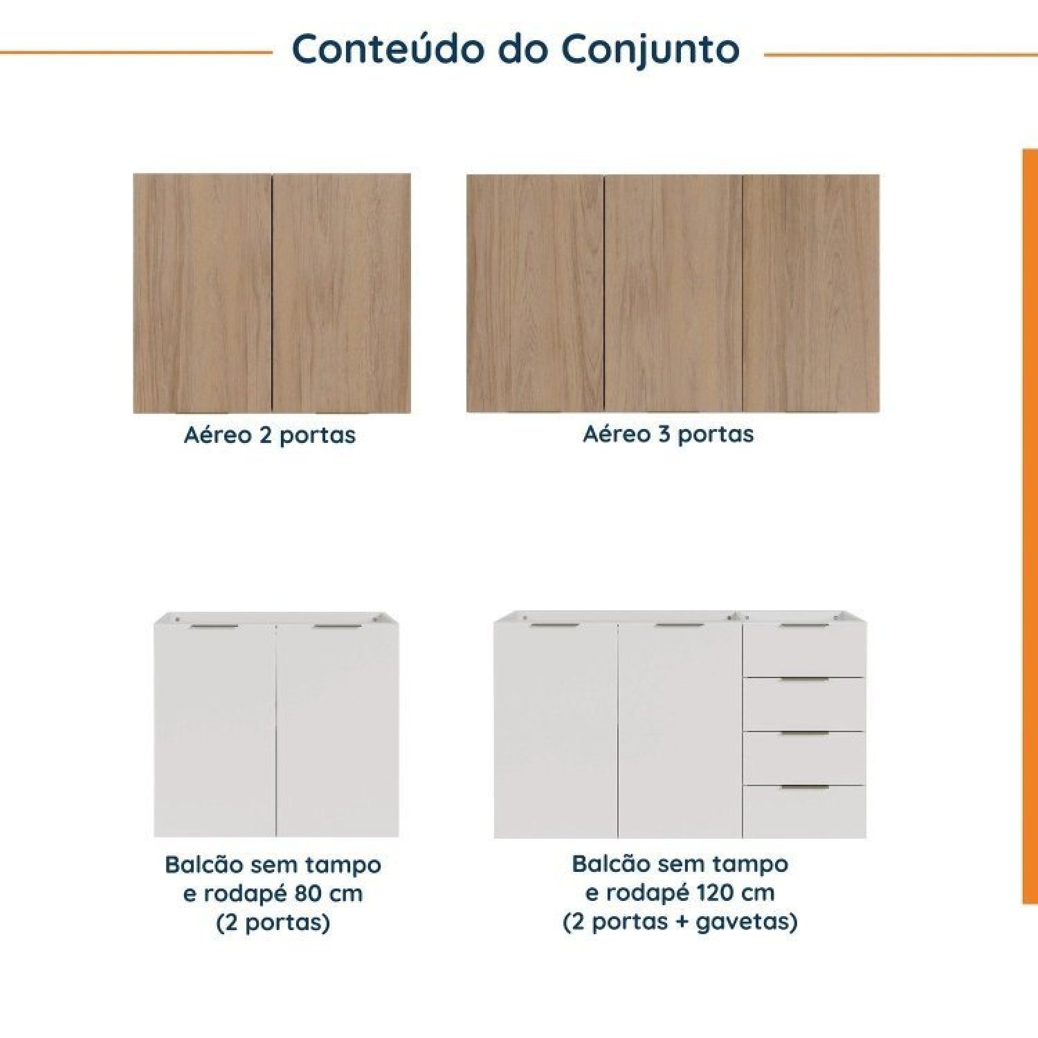 Cozinha Modulada 4 Peças Sem Tampo 2 Aéreos e 2 Balcões Ipanema CabeCasa MadeiraMadeira - 5