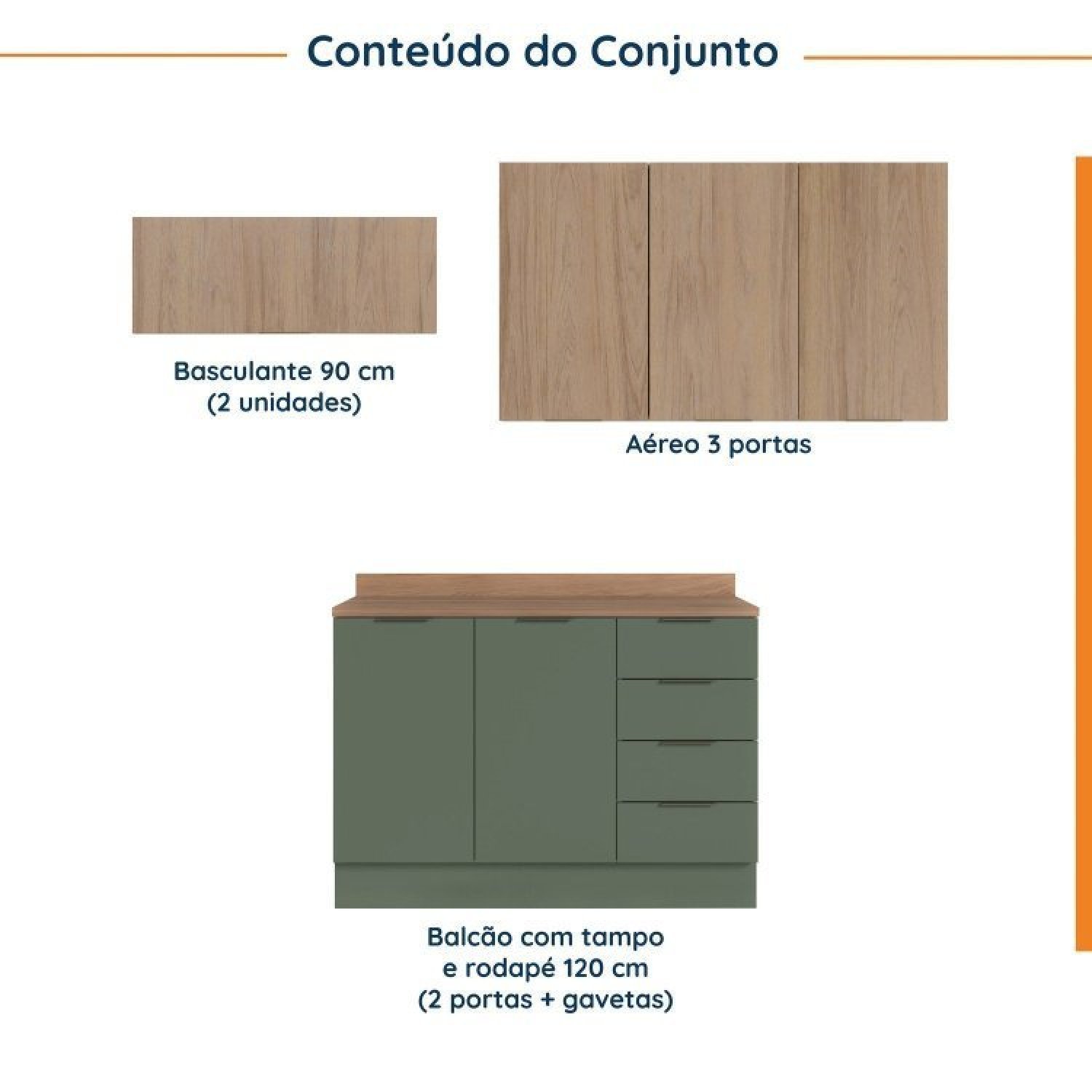 Cozinha Modulada 4 Peças com Tampo 3 Aéreos e 1 Balcão para Pia Ipanema CabeCasa MadeiraMadeira - 5