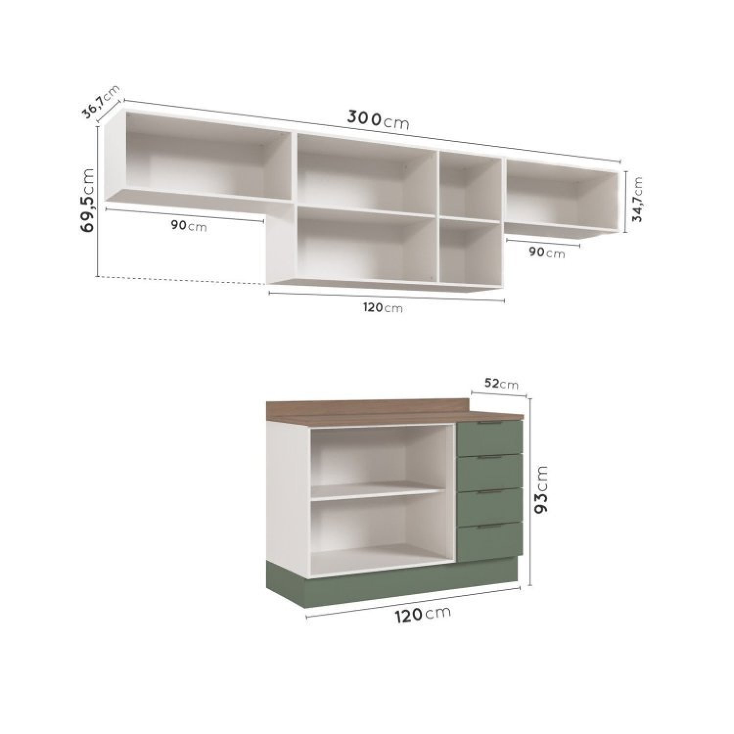 Cozinha Modulada 4 Peças com Tampo 3 Aéreos e 1 Balcão para Pia Ipanema CabeCasa MadeiraMadeira - 6