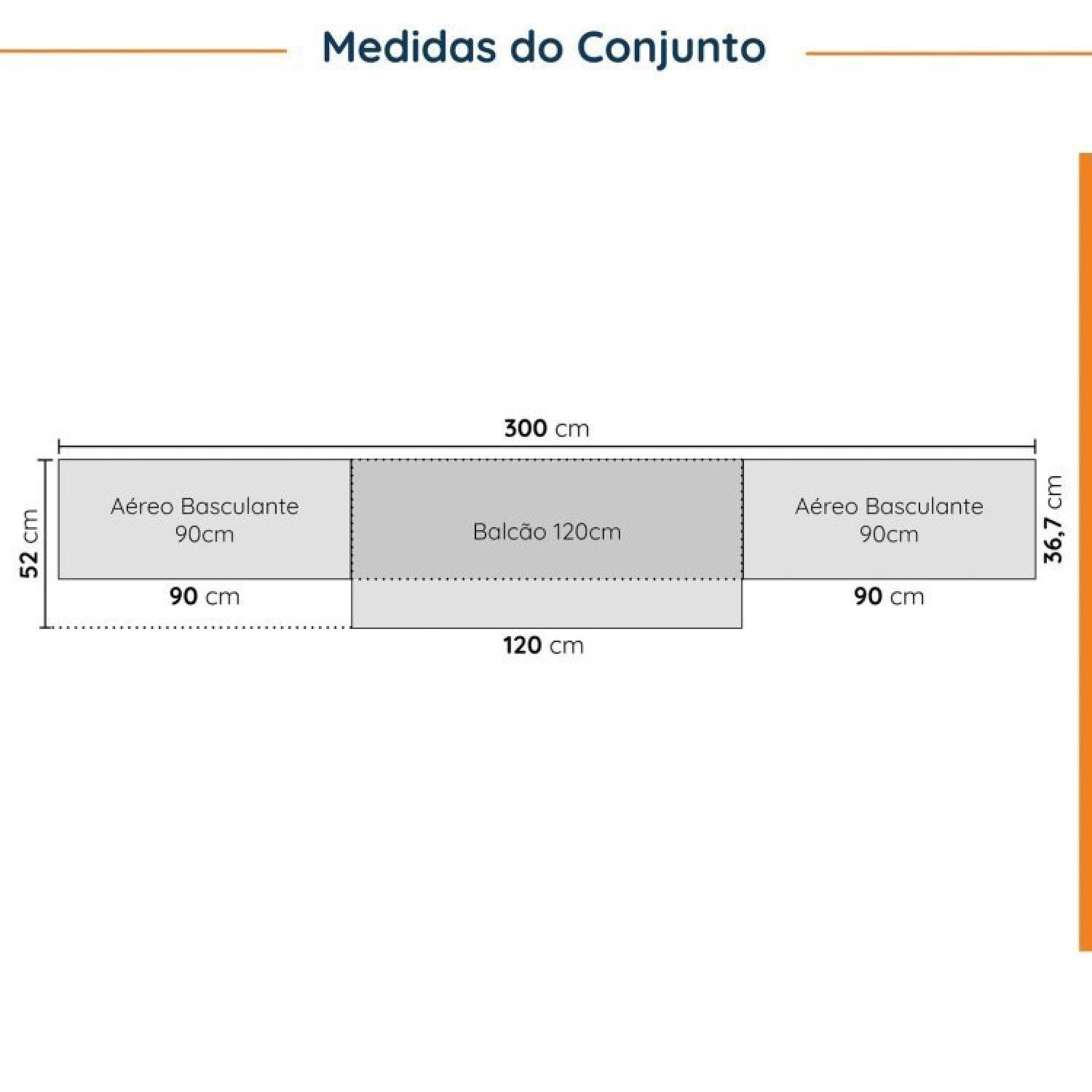 Cozinha Modulada 4 Peças com Tampo 3 Aéreos e 1 Balcão para Pia Ipanema CabeCasa MadeiraMadeira - 4