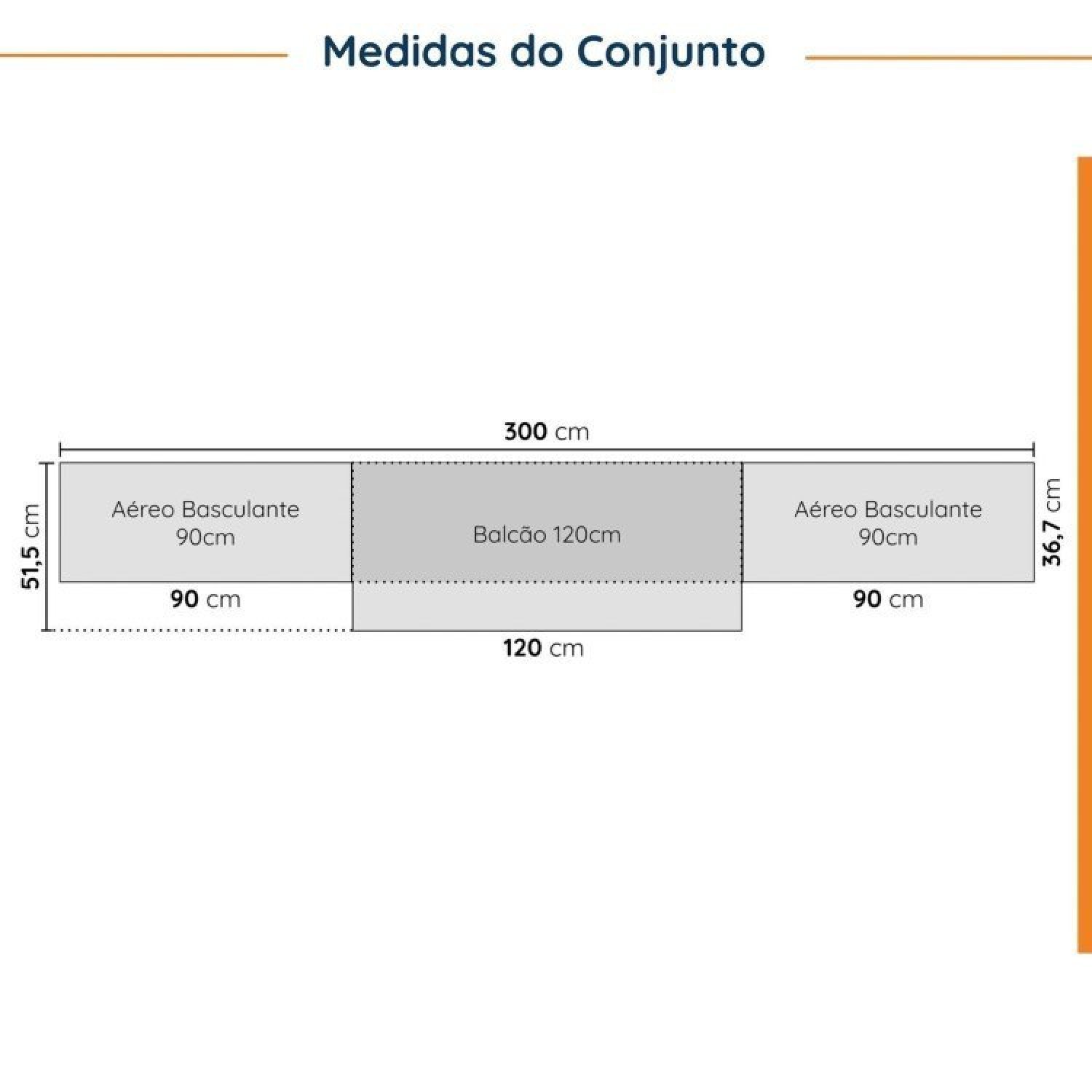 Cozinha Modulada 4 Peças Sem Tampo 3 Aéreos e 1 Balcão para Pia Ipanema CabeCasa MadeiraMadeira - 4