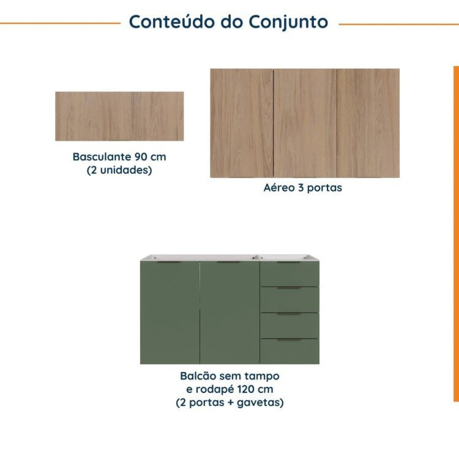 Cozinha Modulada 4 Peças Sem Tampo 3 Aéreos e 1 Balcão para Pia Ipanema CabeCasa MadeiraMadeira - 5