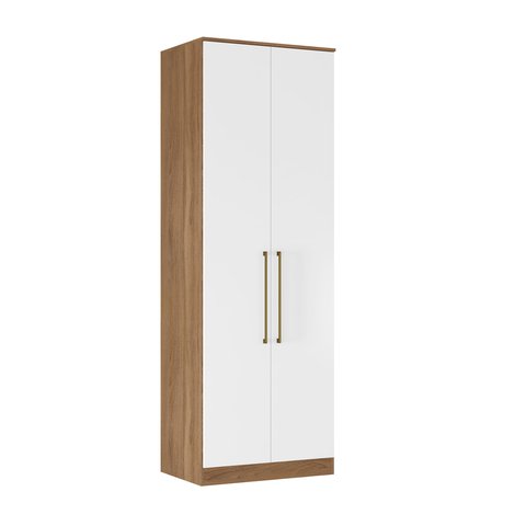 Guarda Roupa Armário Modulado 2 Portas com 3 Gavetas e Maleiro Escócia Amêndola/Branco para Quarto