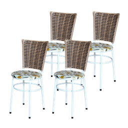 Conjunto 4 Cadeiras Branca para Cozinha Hawai Cappuccino com Assento Estampado:floral Orquídea - 1
