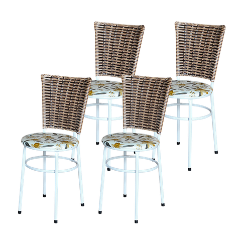Conjunto 4 Cadeiras Branca para Cozinha Hawai Cappuccino com Assento Estampado:floral Orquídea