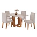 Ver imagem 2 de Conjunto Sala de Jantar 4 Lugares Retangular Tampo MDF Stella Bege/Mel/Off White