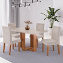 Ver imagem 1 de Conjunto Sala de Jantar 4 Lugares Retangular Tampo MDF Stella Bege/Mel/Off White