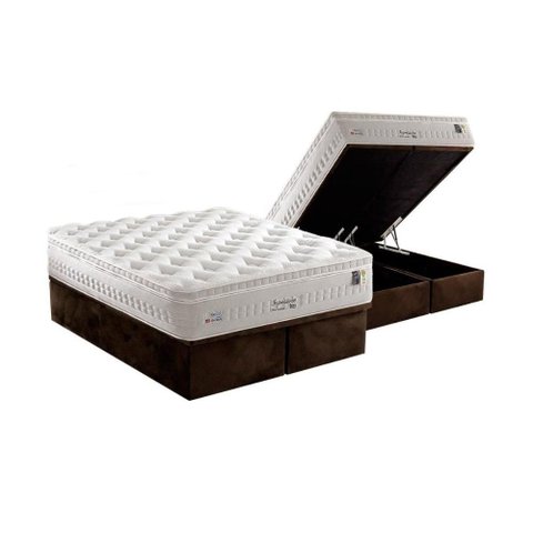 Cama Box Baú Queen: Colchão Molas MasterPocket Ensacadas Anjos Impressione + Base CRC Suede
