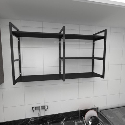 Prateleira industrial para cozinha aço cor preto prateleiras 30cm modelo ind14