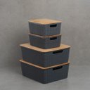 Ver imagem 4 de Kit 4 caixas organizadoras tampa bambu 2p/2m cinza – Oikos