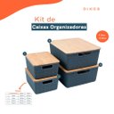 Ver imagem 2 de Kit 4 caixas organizadoras tampa bambu 2p/2m cinza – Oikos