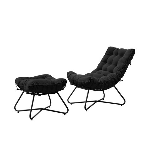 Poltrona Costela com Puff Eva Base Metal Preto - Veludo Preto