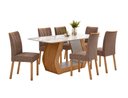 Ver imagem 1 de Conjunto Sala de Jantar Mesa Laini 160 Tampo Vidro Off White com 6 Cadeiras Téssera - Lopas Amendoa 