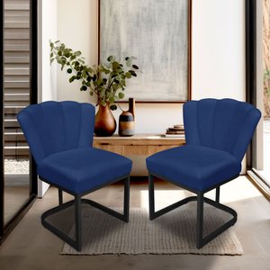 Kit 02 Cadeiras Flor Sala Azul Marinho - Base Ferro Preto