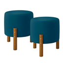 Ver imagem 1 de Kit Puff Redondo Charmy com Pés Palito Azul Suede