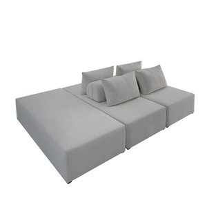 Sofá Ilha na Caixa em Módulos Mobili Puff + 2 Chaises Boucle Cinza Claro Estofama