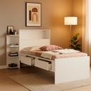 Ver imagem 1 de Cama Isa Solteiro Branco de Mdf com Baú e Nichos para Quarto Estilo Moderno