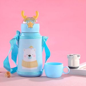 Garrafinha Squeeze Infantil Garrafa Canudo Térmica Cor:azul