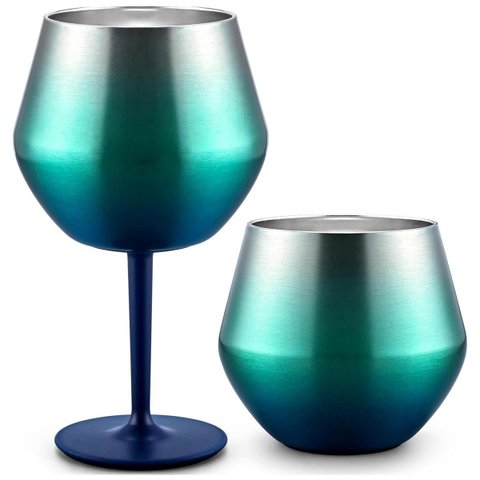 Taça Copo Termico 2 em 1 Inox Drink Vinho Bebida Cocktail Evento Festa Praia Piscina Entretenimento 