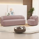 Ver imagem 2 de Sofá 3 Lugares 205cm com Poltrona Giratória Orgânica Heidy F04 Veludo Rosê - Lyam Decor