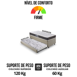 Bicama Box Baú Solteiro Linho Bege 88x188 com Colchão Pantanal Espuma D28 Anjos - 7