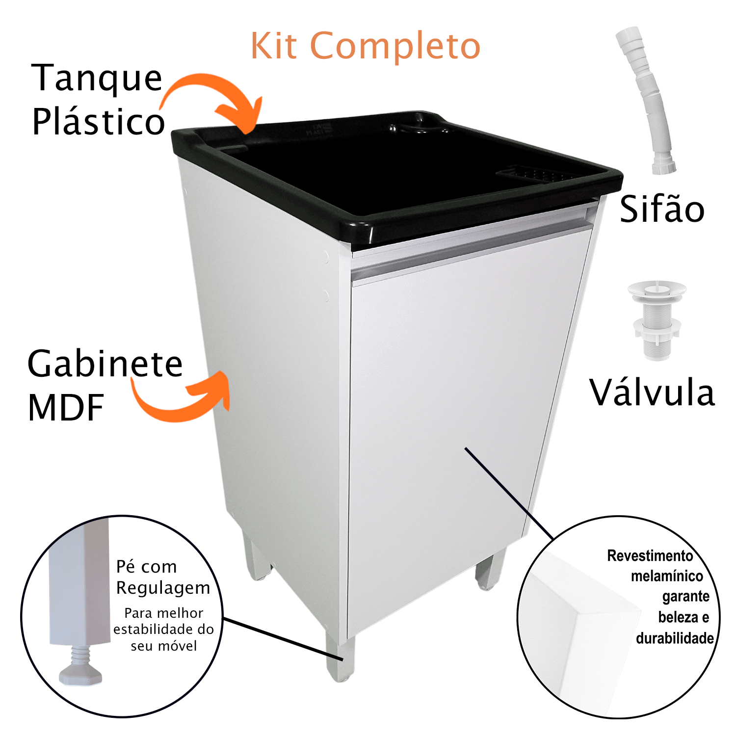 Tanque 26 Litros Plástico com Gabinete Mdf para Torneira de Bancada - 7