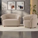 Ver imagem 2 de Kit Namoradeira 2 Lugares e Poltrona Decorativa Orgânica Perseu M03 Veludo Bege - Lyam Decor
