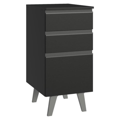 Balcão de Cozinha 40 Cm 3 Gavetas com Pés Preto Nice Madesa Preto