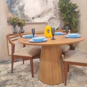 Mesa de Jantar Cone Tampo Redondo Laminado Base Oitavada Mel 1,20 M **somente a Mesa**