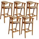 Ver imagem 1 de Kit 05 Banquetas Alta Cozinha Bancada Bar Sala de Jantar Fixa Cecília L02 Linho Bege Escuro