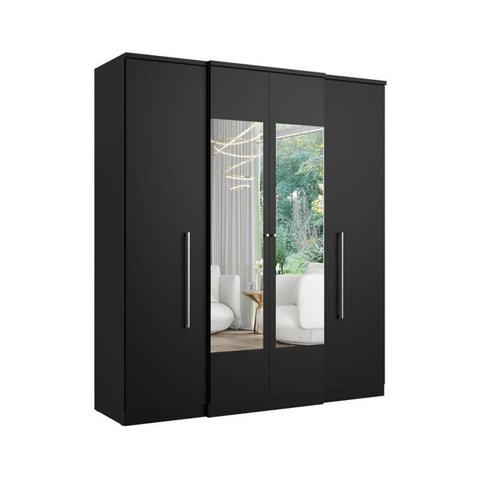 Guarda Roupa Casal Splendore Glass 4 Portas Preto - Thb Móveis
