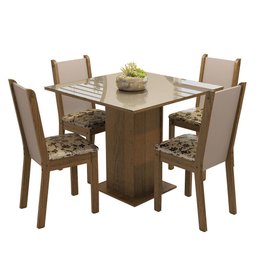 Conjunto Sala de Jantar Mesa Tampo de Vidro 4 Cadeiras Rustic/crema/bege Marrom Tifani Madesa - 2