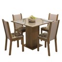 Ver imagem 2 de Conjunto Sala de Jantar Mesa Tampo de Vidro 4 Cadeiras Rustic/crema/bege Marrom Tifani Madesa