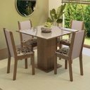 Ver imagem 1 de Conjunto Sala de Jantar Mesa Tampo de Vidro 4 Cadeiras Rustic/crema/bege Marrom Tifani Madesa