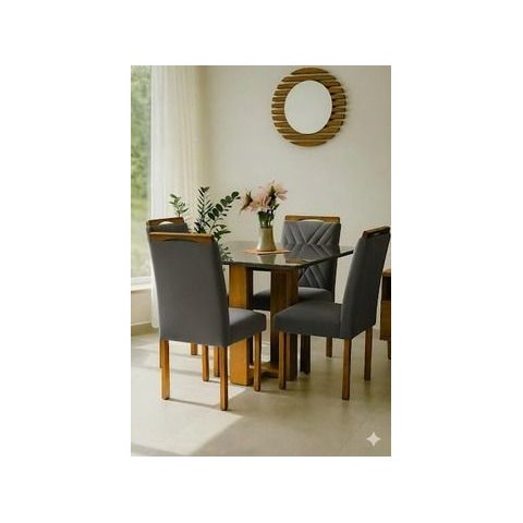Conjunto de Mesa Anjo com 4 Cadeiras Gol Mel-cinza/cinza