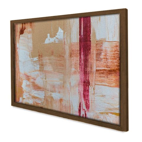 Quadro Decorativo Abstrato Pincelada Moderna e com Moldura Tradicional Madeira Escura 40x60cm com Vi