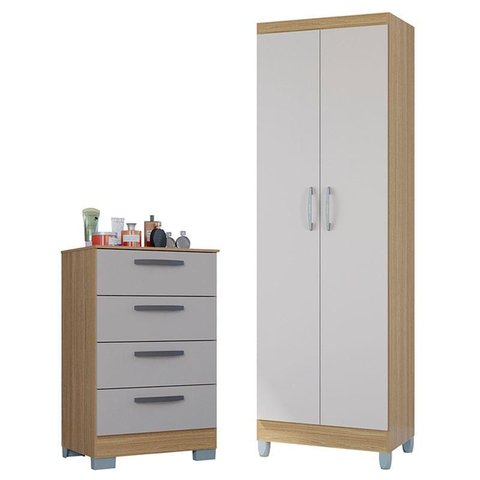 Cômoda 867 4 Gavetas com Armário Multiuso 2 Portas Damasco Off White - Poquema