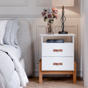 Ver imagem 4 de Kit 2 Mesas de Cabeceira Cama Quarto Mini Cômoda Gaveteiro com Puxador em Couro Sonetto - Branco