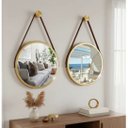 Ver imagem 1 de Kit 2 Espelhos Redondo Adnet Decorativo Suspenso com Alça 50cm + Suporte Dourado com Alça Caramelo