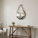 Ver imagem 2 de Kit 2 Espelhos Redondo Adnet Decorativo Suspenso com Alça 50cm + Suporte Dourado com Alça Caramelo