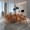 Ver imagem 1 de Sala de Jantar Mesa Noronha 220cm Tampo Laminado Barril e 8 Cadeiras Viena Gold