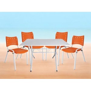 Jogo Mesa 120x70 para Restaurante Comércio com 4 Cadeiras Iso Laranja Base Branca Ecomhome