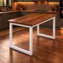 Ver imagem 1 de Mesa de Jantar Reforçada Industrial 90x60cm Tampo Marrom Pés Branco